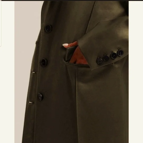 Faux Leather Trench Coat with Pinched Pleats (Olive Green) - DEPT ANONYM - Picture 3 of 8
